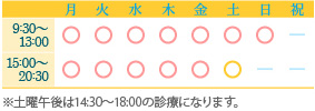 ※土曜午後は14:30～18:00の診療になります。